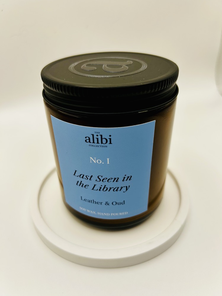 Last Seen in the Library candle, lid on